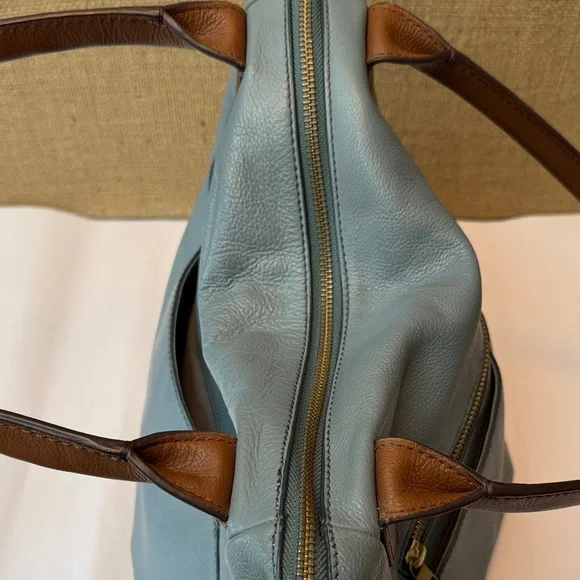 Fossil Fiona Blue Leather Shoulder Tote with Brown Handles - Picture 6 of 10